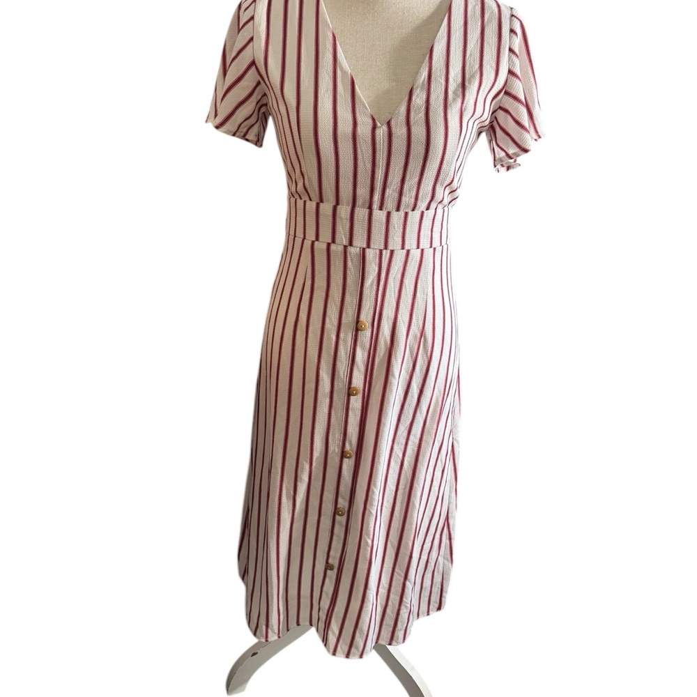 Striped V-Neck Dress in Red and White